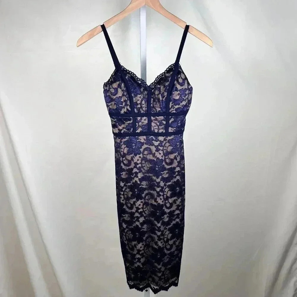 B. Darlin Size 1/2 Lace Overlay Dress Nude Lining Y2K Formal Semi Formal